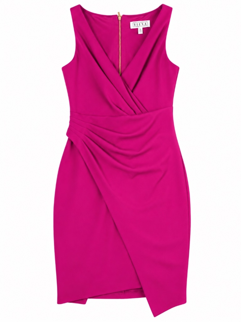Siena Fuchsia Pink Origami Pleat Crepe Scuba V-Neck Bodycon Mini Dress | Size 2